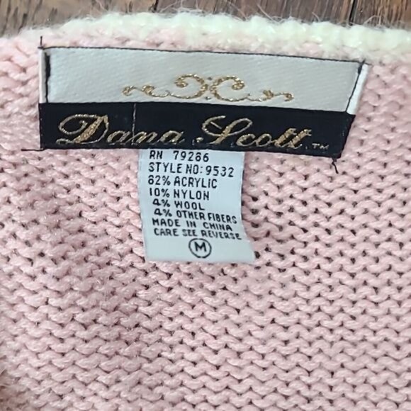 Vintage 90s Dana Scott Wool Pastel Pink Bedazzled Sweater - Picture 7 of 13
